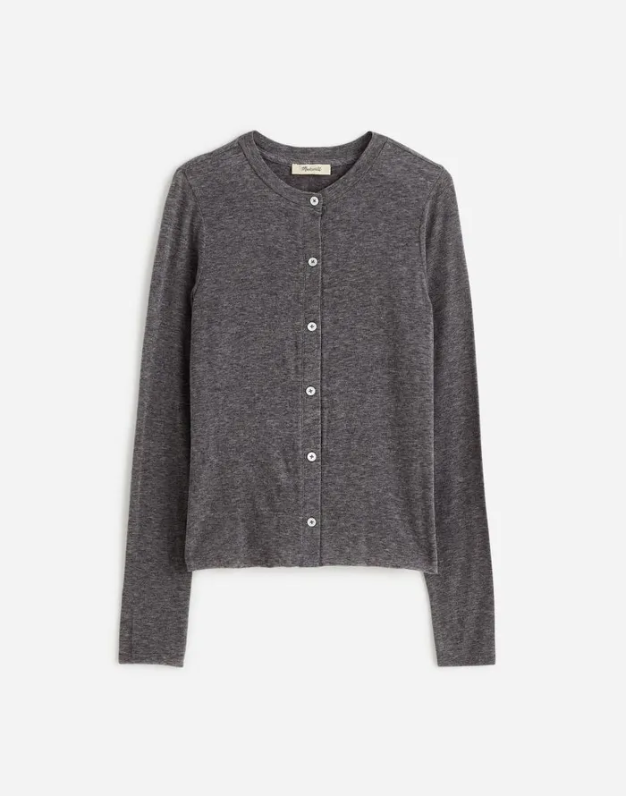Tees Women Madewell WoolBlend Crewneck Cardigan Hthr Coal