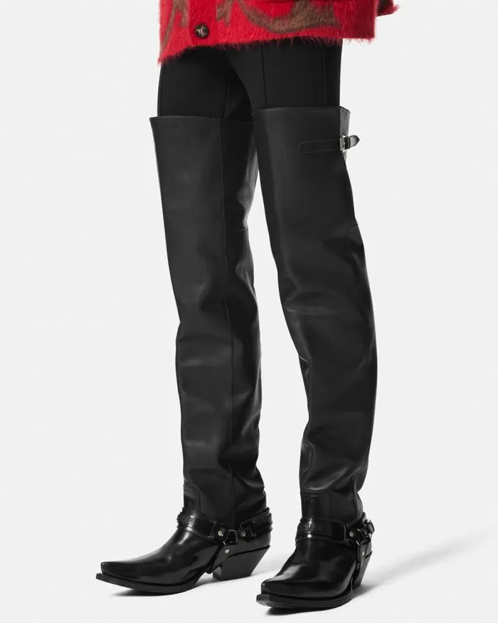 Texano ThighHigh Boots 40 Mm Black Men Versace Boots