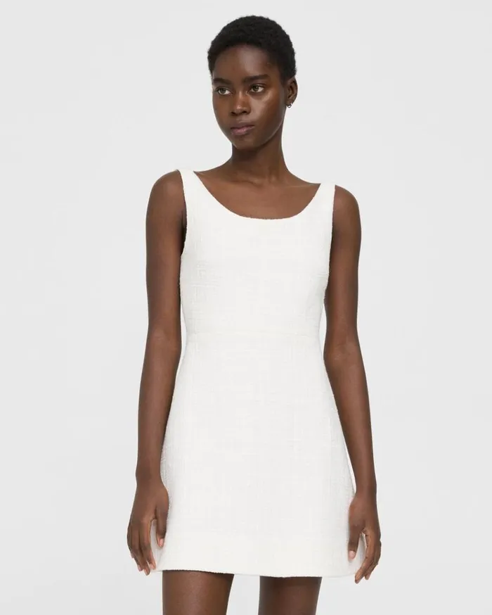 Theory Ballerina Neckline Mini Dress In Cotton Tweed White Women Dresses