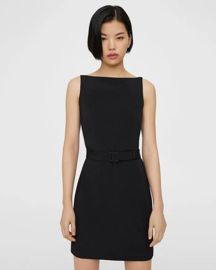 Theory Belted Sheath Dress In Viscose Black Women Dresses