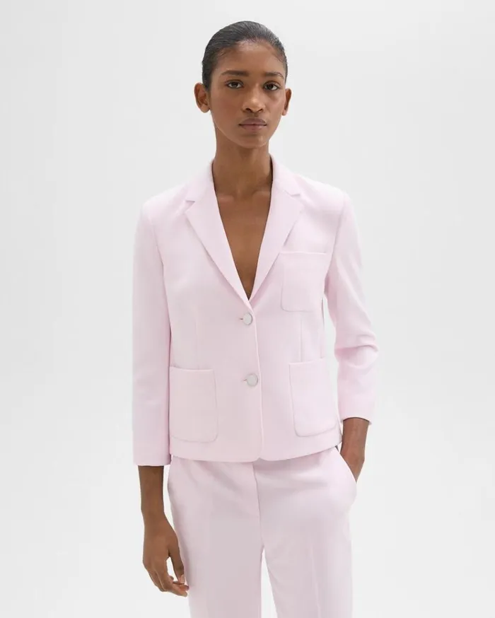 Theory Boxy Patch Pocket Blazer In Admiral Crepe Bloom Women Suits