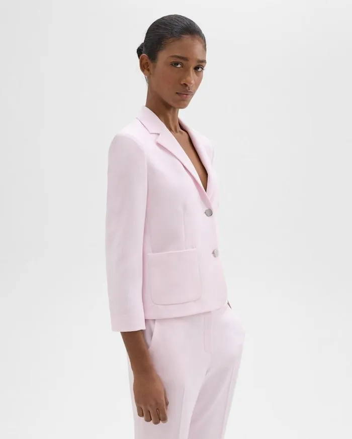 Theory Boxy Patch Pocket Blazer In Admiral Crepe Bloom Women Suits