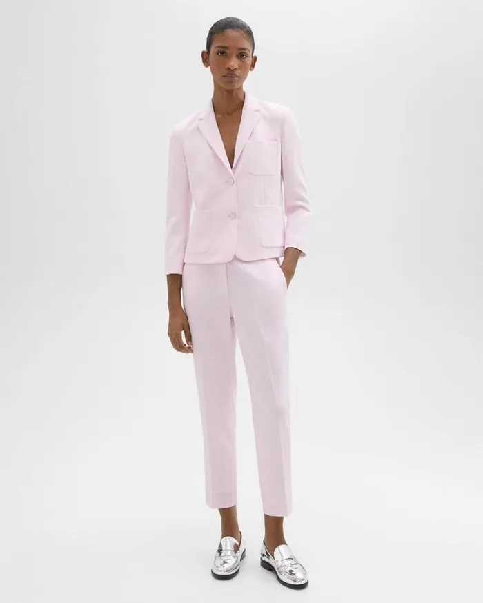 Theory Boxy Patch Pocket Blazer In Admiral Crepe Bloom Women Suits