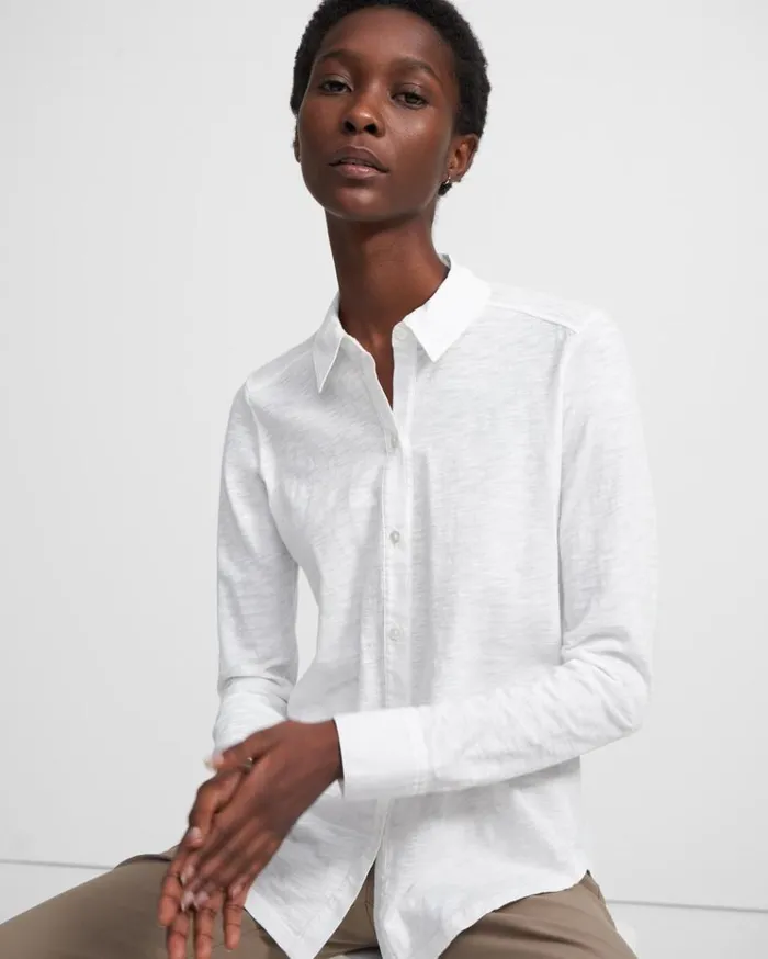 Theory Button Up Shirt In Organic Cotton White Women TShirts Tank Tops