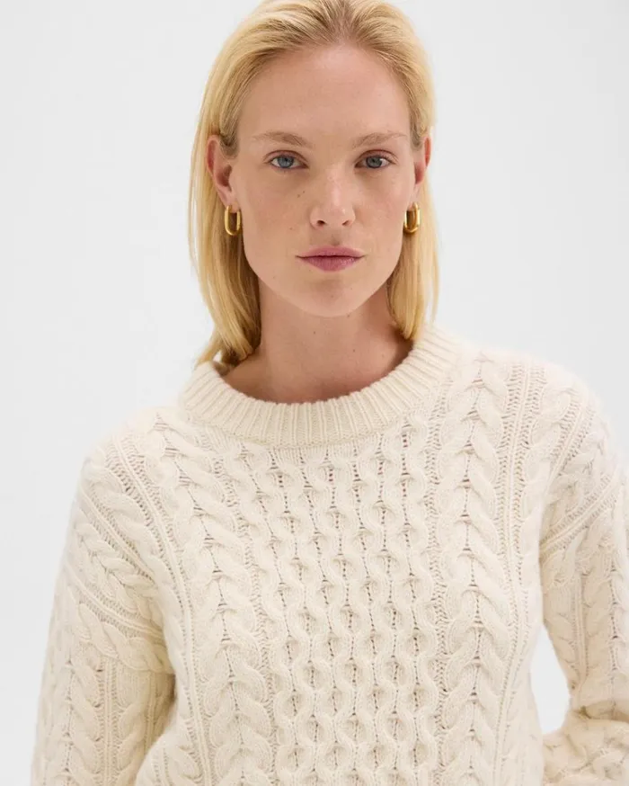 Theory Cable Knit Sweater In Felted WoolCashmere Ivory Women Sweaters Cardigans Theory Cable Knit Sweater In Felted WoolCashmere Ivory Women Sweaters Cardigans