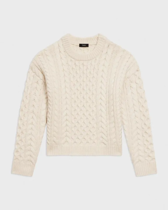 Theory Cable Knit Sweater In Felted WoolCashmere Ivory Women Sweaters Cardigans Theory Cable Knit Sweater In Felted WoolCashmere Ivory Women Sweaters Cardigans