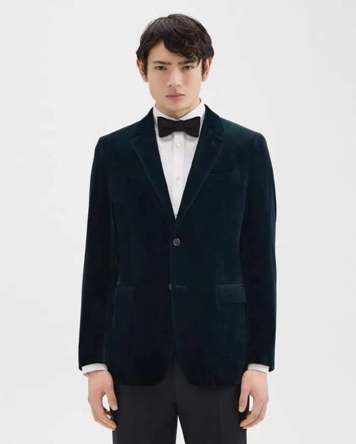 Theory Chambers Blazer In Stretch Velvet Baltic Men Blazers Jackets