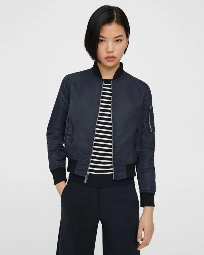 Theory Classic Bomber Jacket In Recycled Nylon Nocturne Navy Women Outerwear