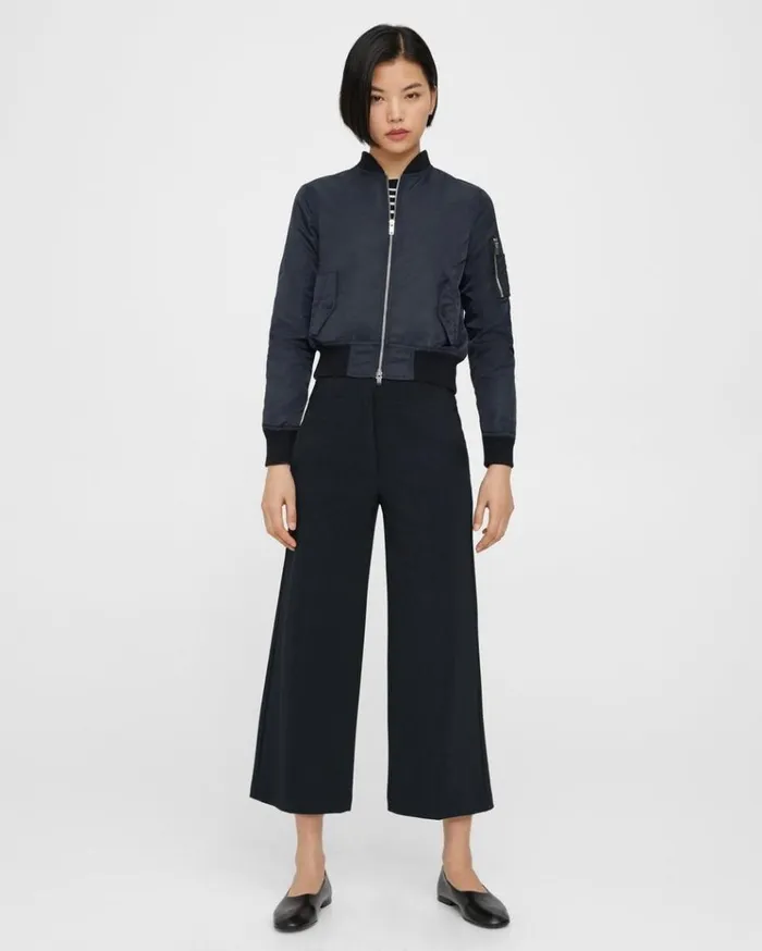 Theory Classic Bomber Jacket In Recycled Nylon Nocturne Navy Women Outerwear Theory Classic Bomber Jacket In Recycled Nylon Nocturne Navy Women Outerwear