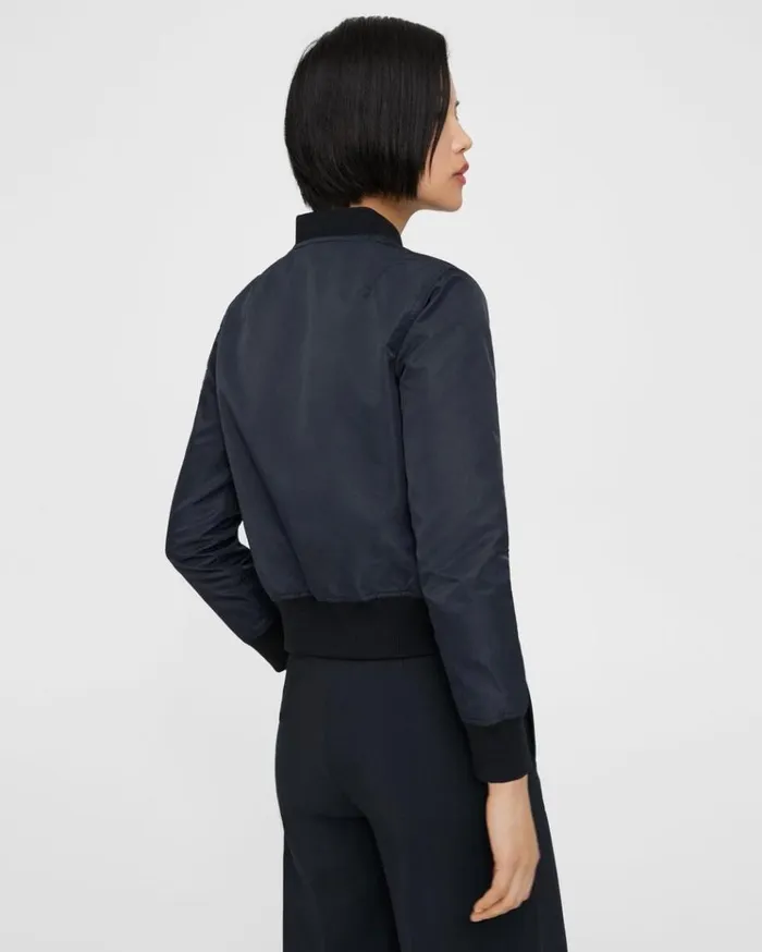 Theory Classic Bomber Jacket In Recycled Nylon Nocturne Navy Women Outerwear Theory Classic Bomber Jacket In Recycled Nylon Nocturne Navy Women Outerwear