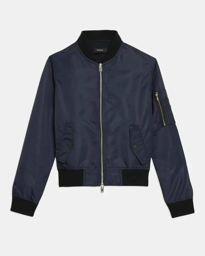 Theory Classic Bomber Jacket In Recycled Nylon Nocturne Navy Women Outerwear Theory Classic Bomber Jacket In Recycled Nylon Nocturne Navy Women Outerwear