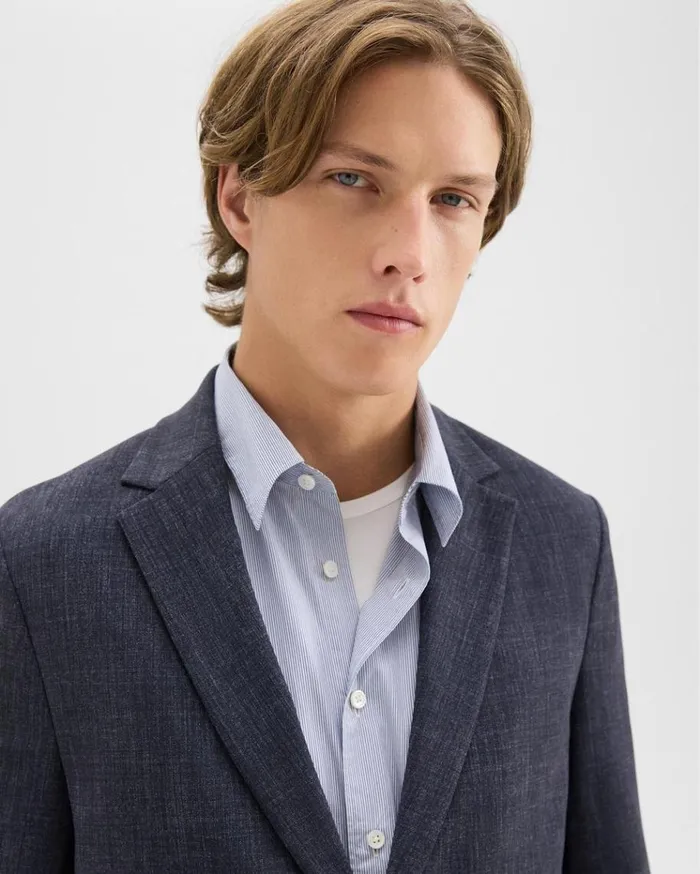 Theory Clinton Blazer In Herringbone Precision Ponte Baltic Melange Men Blazers Jackets Theory Clinton Blazer In Herringbone Precision Ponte Baltic Melange Men Blazers Jackets