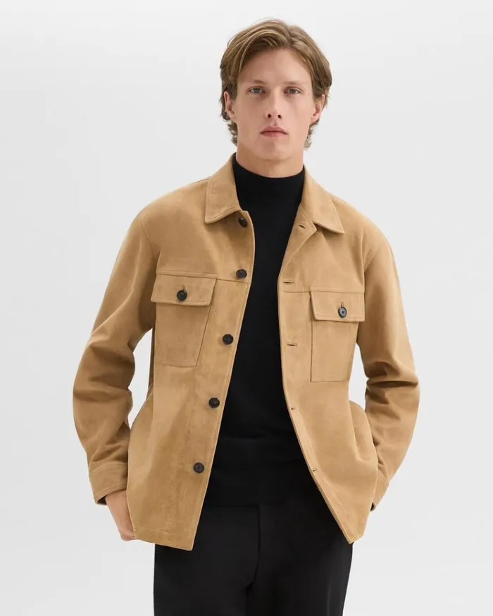Theory Closson Military Jacket In Suede New Camel Men Outerwear