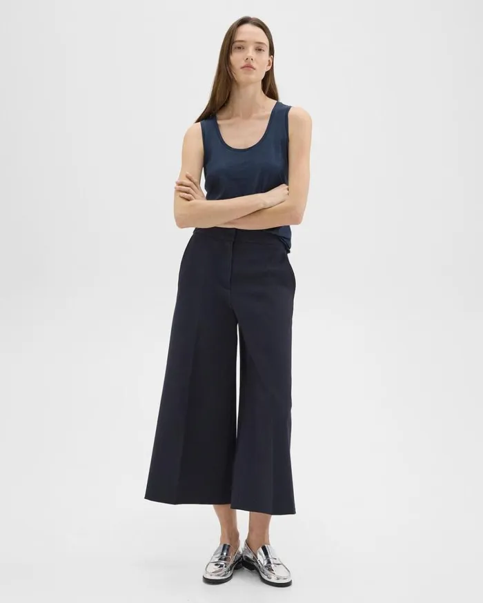 Theory Cropped WideLeg Pant In Neoteric Twill Dark Navy Women Pants