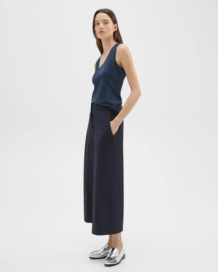 Theory Cropped WideLeg Pant In Neoteric Twill Dark Navy Women Pants Theory Cropped WideLeg Pant In Neoteric Twill Dark Navy Women Pants