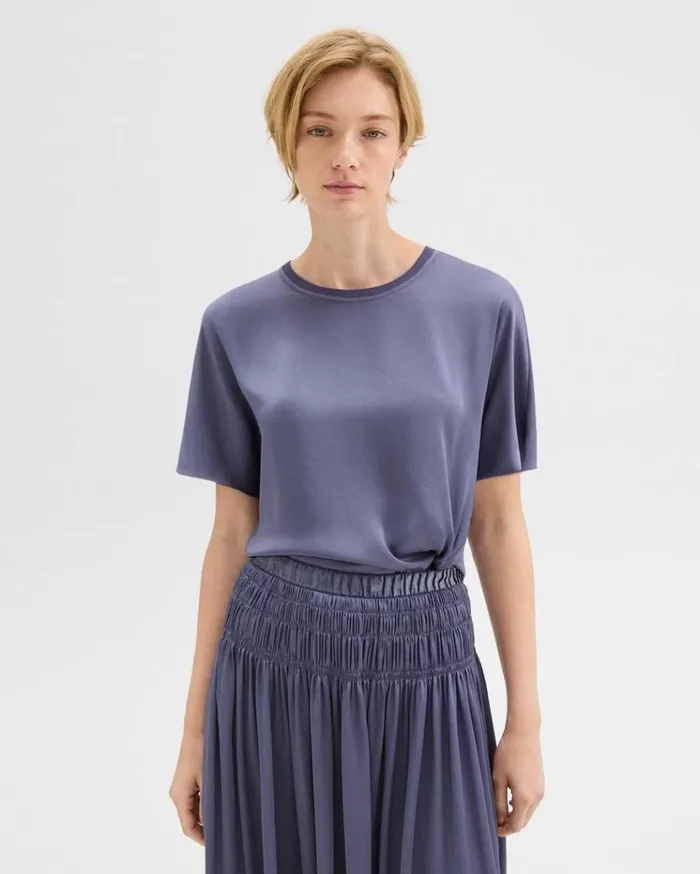 Theory Dolman Sleeve Tee In Recycled Satin Aged Sapphire Women Tops