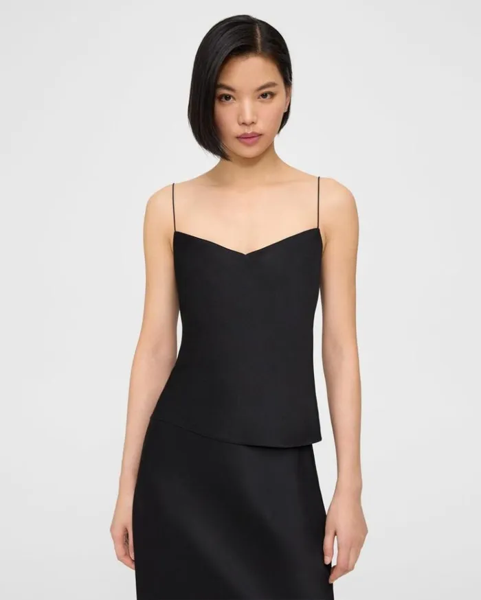 Theory Draped Camisole In Satin Black Women Tops