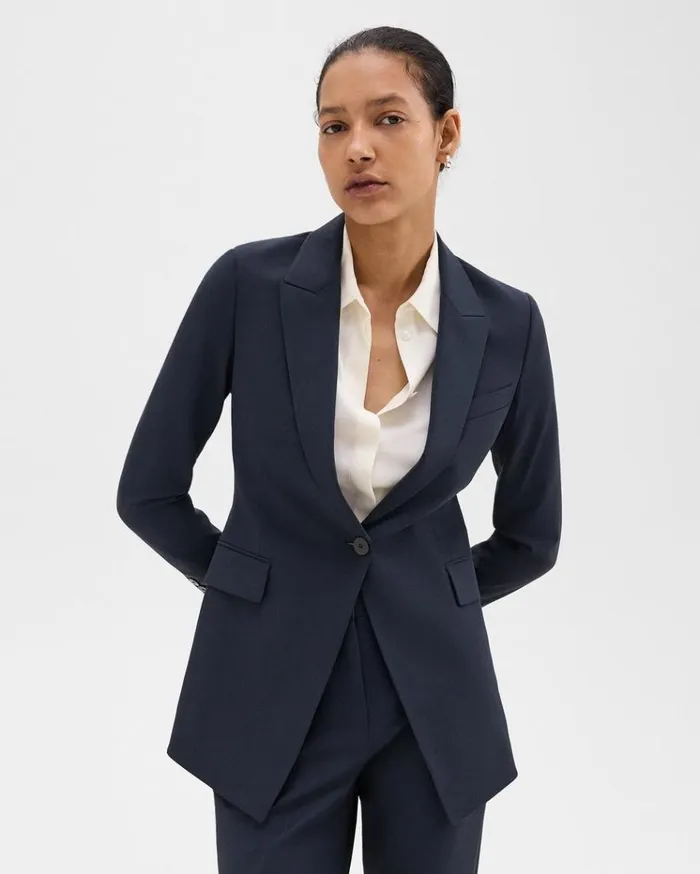 Theory Etiennette Blazer In Good Wool Nocturne Navy Women Blazers Jackets
