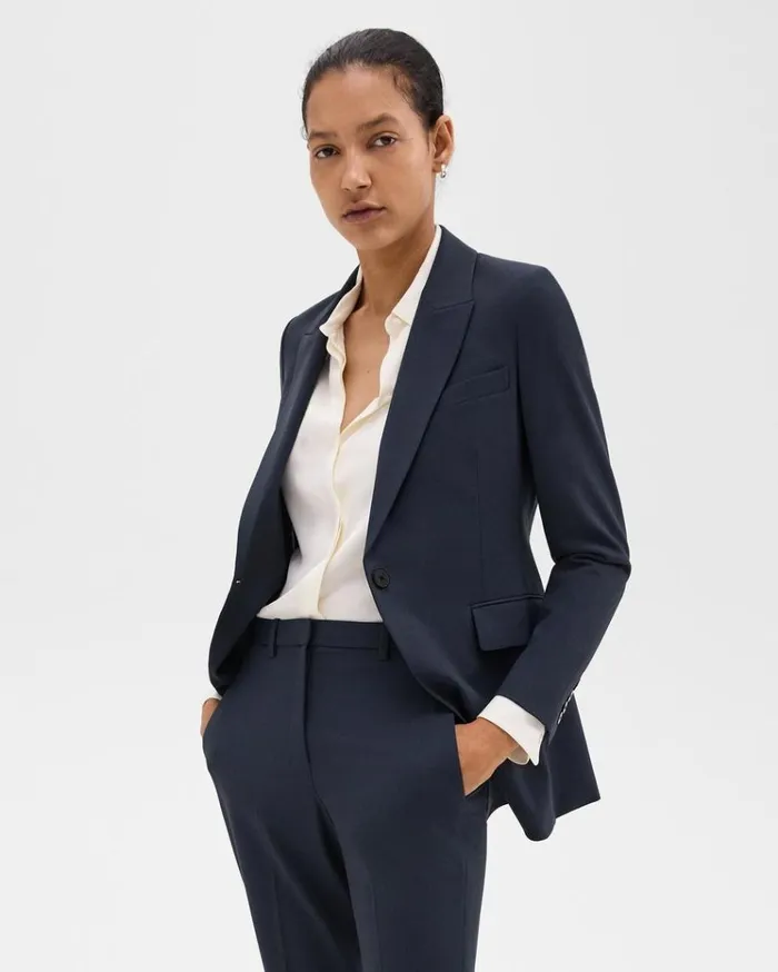 Theory Etiennette Blazer In Good Wool Nocturne Navy Women Blazers Jackets
