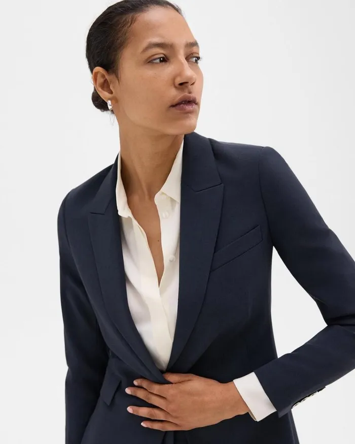 Theory Etiennette Blazer In Good Wool Nocturne Navy Women Blazers Jackets
