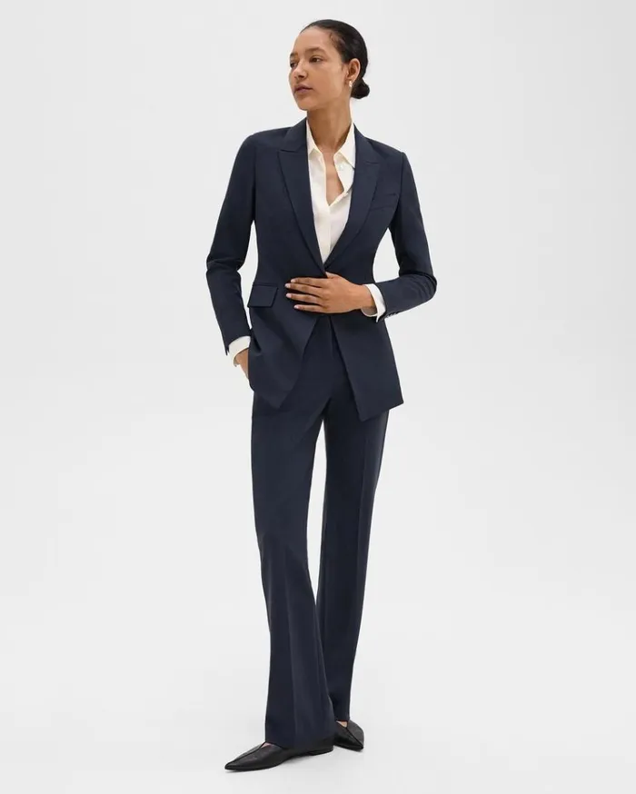 Theory Etiennette Blazer In Good Wool Nocturne Navy Women Blazers Jackets