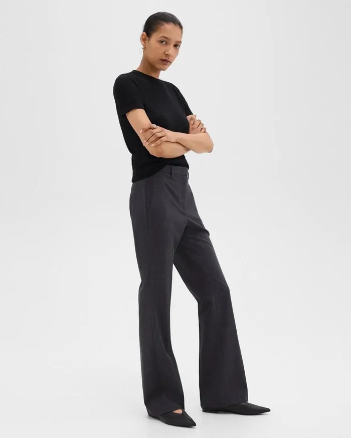 Theory Flared Pant In Good Wool Charcoal Melange Women Pants