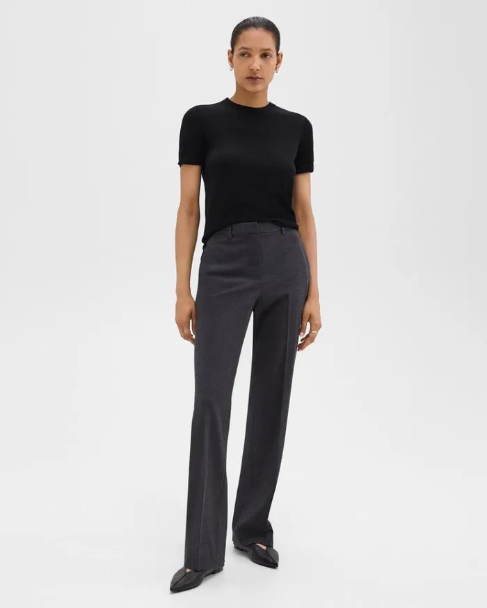 Theory Flared Pant In Good Wool Charcoal Melange Women Pants