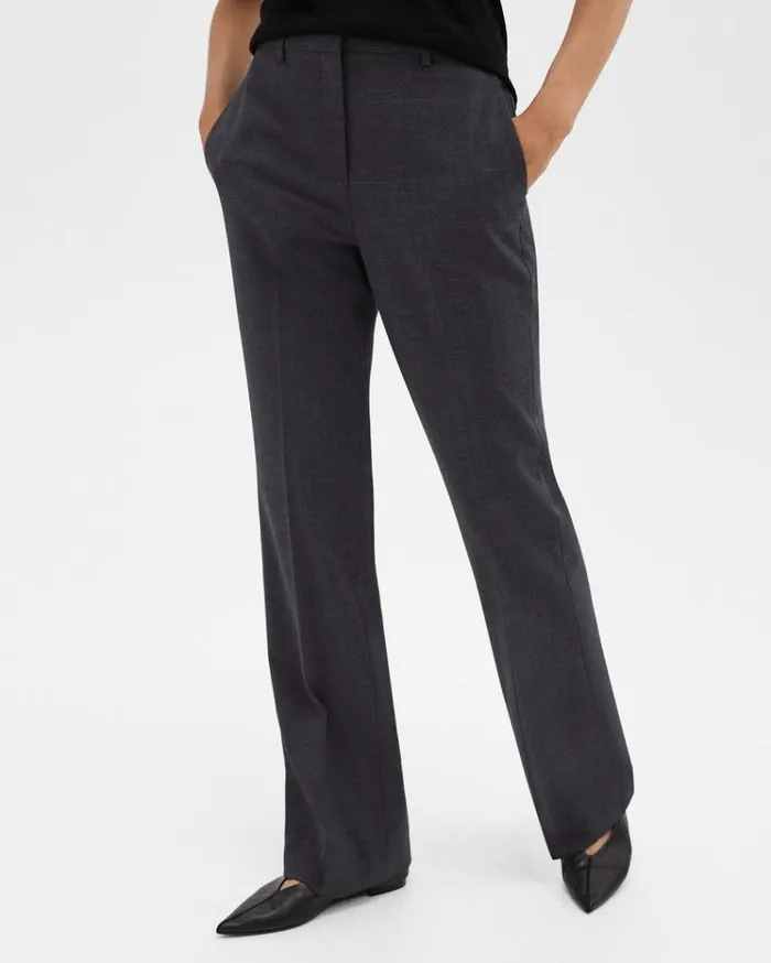 Theory Flared Pant In Good Wool Charcoal Melange Women Pants