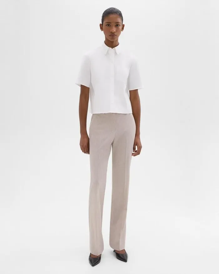 Theory Flared Pant In Good Wool Sand Melange Women Pants