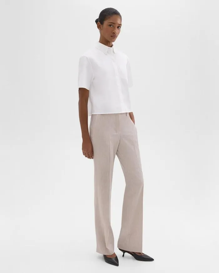 Theory Flared Pant In Good Wool Sand Melange Women Pants