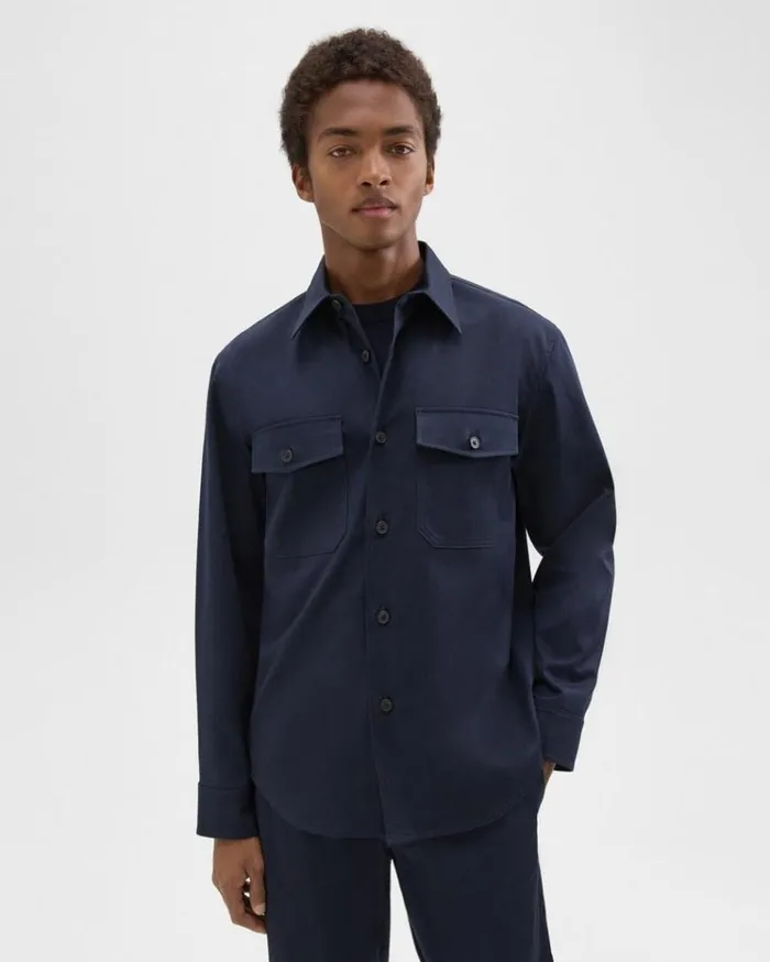 Theory Garvin Shirt Jacket In Organic Cotton Baltic Men Shirts