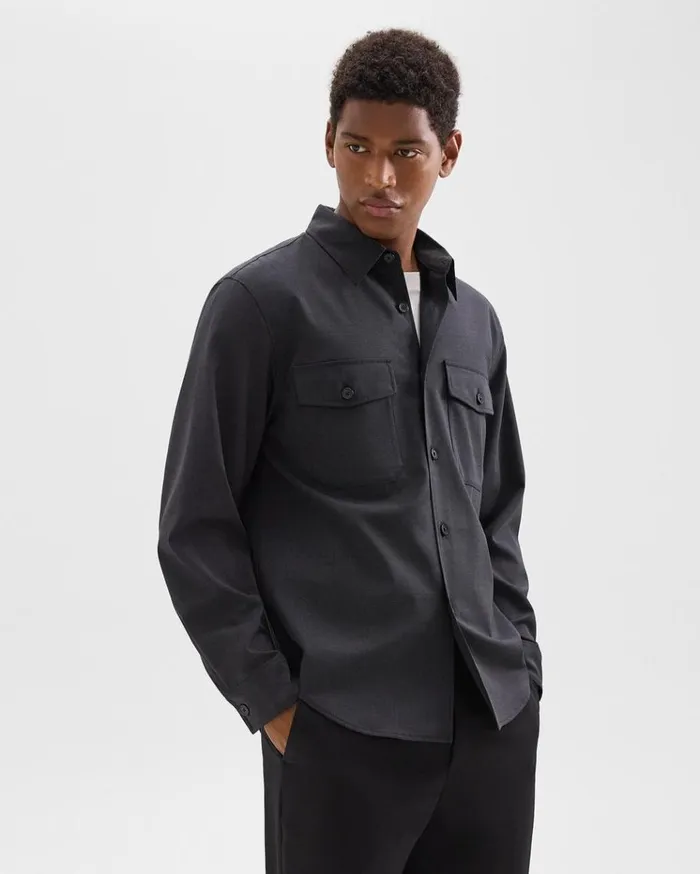 Theory Garvin Shirt Jacket In Stretch Wool Dark Charcoal Men Blazers Jackets Theory Garvin Shirt Jacket In Stretch Wool Dark Charcoal Men Blazers Jackets