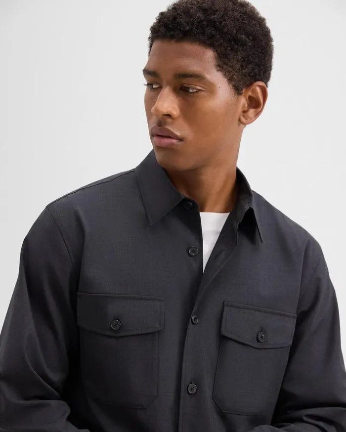 Theory Garvin Shirt Jacket In Stretch Wool Dark Charcoal Men Blazers Jackets Theory Garvin Shirt Jacket In Stretch Wool Dark Charcoal Men Blazers Jackets