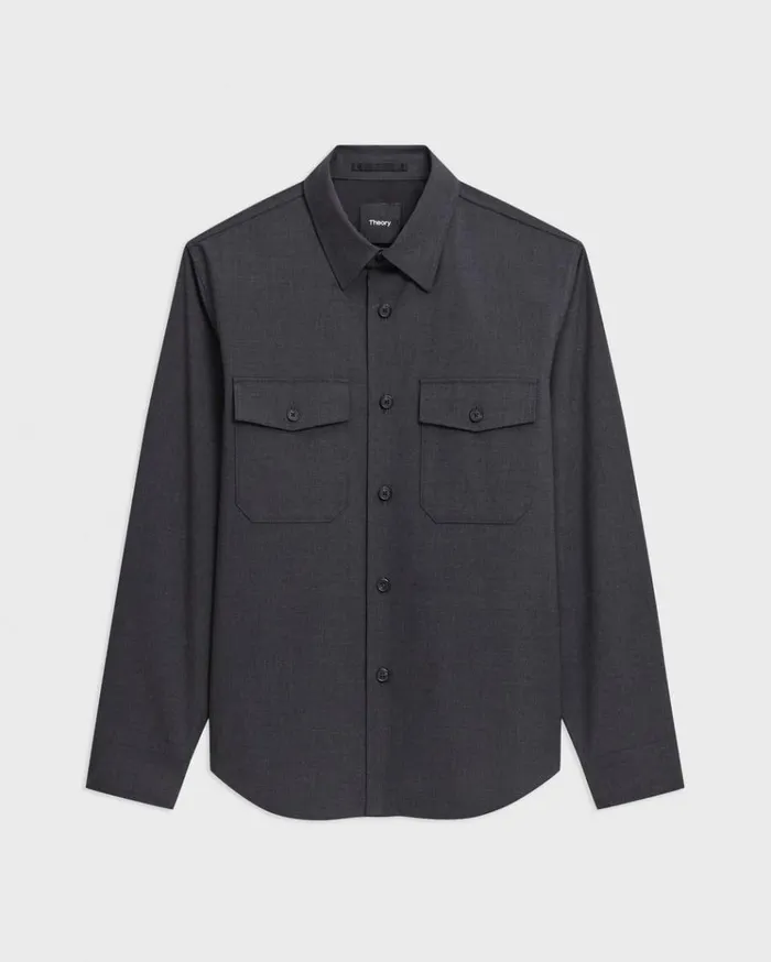 Theory Garvin Shirt Jacket In Stretch Wool Dark Charcoal Men Blazers Jackets Theory Garvin Shirt Jacket In Stretch Wool Dark Charcoal Men Blazers Jackets