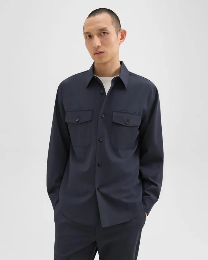 Theory Garvin Shirt Jacket In Stretch Wool Navy Men Blazers Jackets Theory Garvin Shirt Jacket In Stretch Wool Navy Men Blazers Jackets