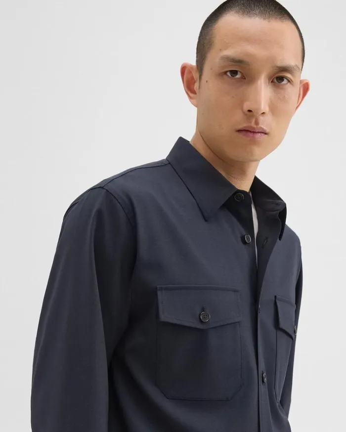 Theory Garvin Shirt Jacket In Stretch Wool Navy Men Blazers Jackets Theory Garvin Shirt Jacket In Stretch Wool Navy Men Blazers Jackets