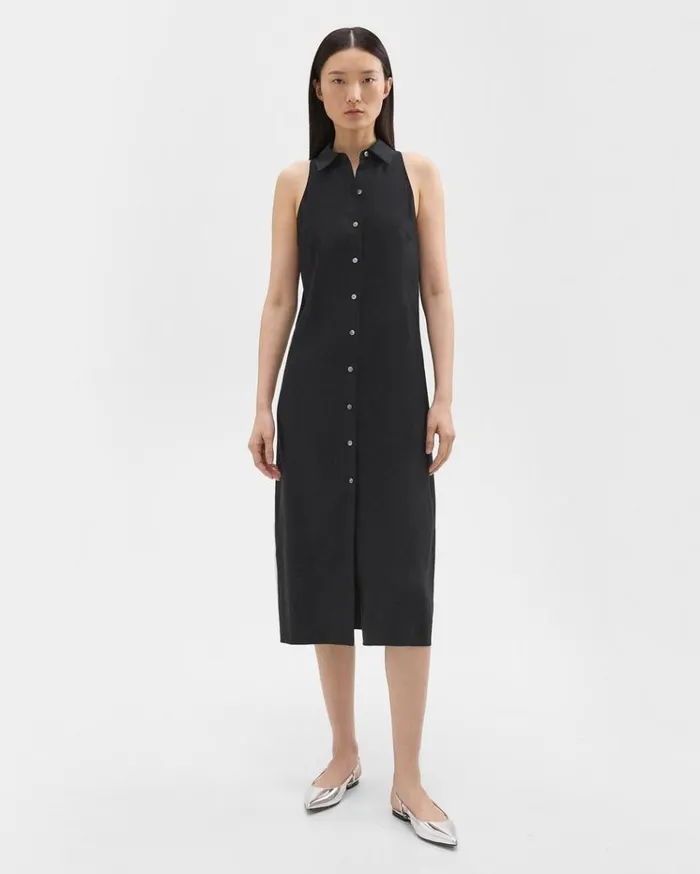 Theory Halter Neck Shirt Dress In LinenViscose Black Women Dresses