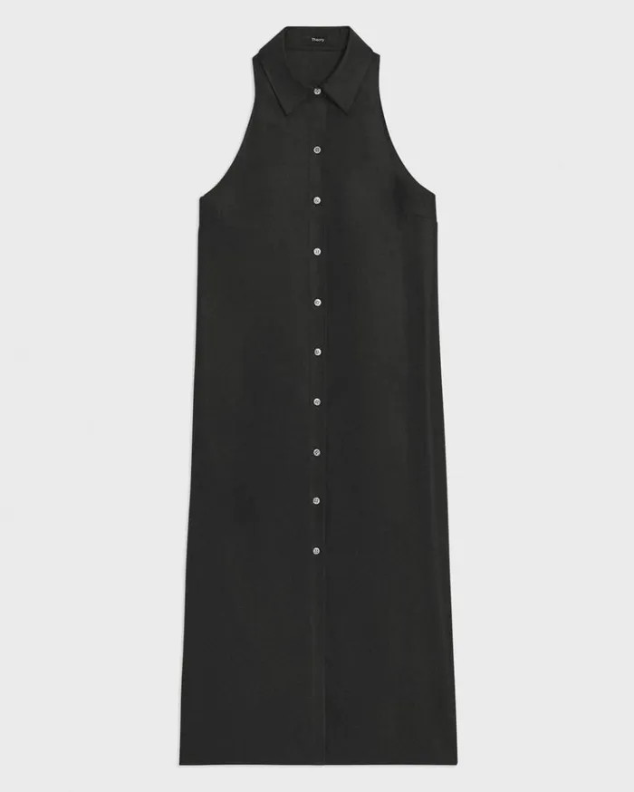 Theory Halter Neck Shirt Dress In LinenViscose Black Women Dresses Theory Halter Neck Shirt Dress In LinenViscose Black Women Dresses