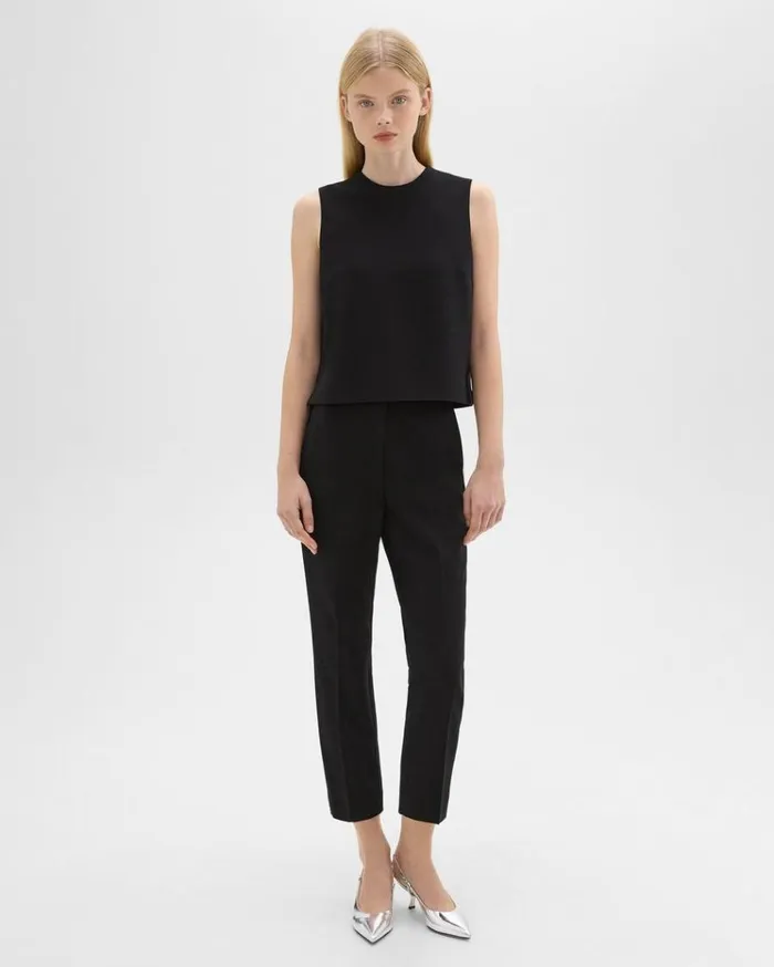 Theory HighWaist Slim Crop Pant In Admiral Crepe Black Women Pants