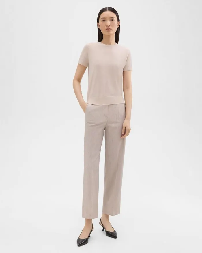 Theory HighWaist StraightLeg Pant In Good Wool Sand Melange Women Pants