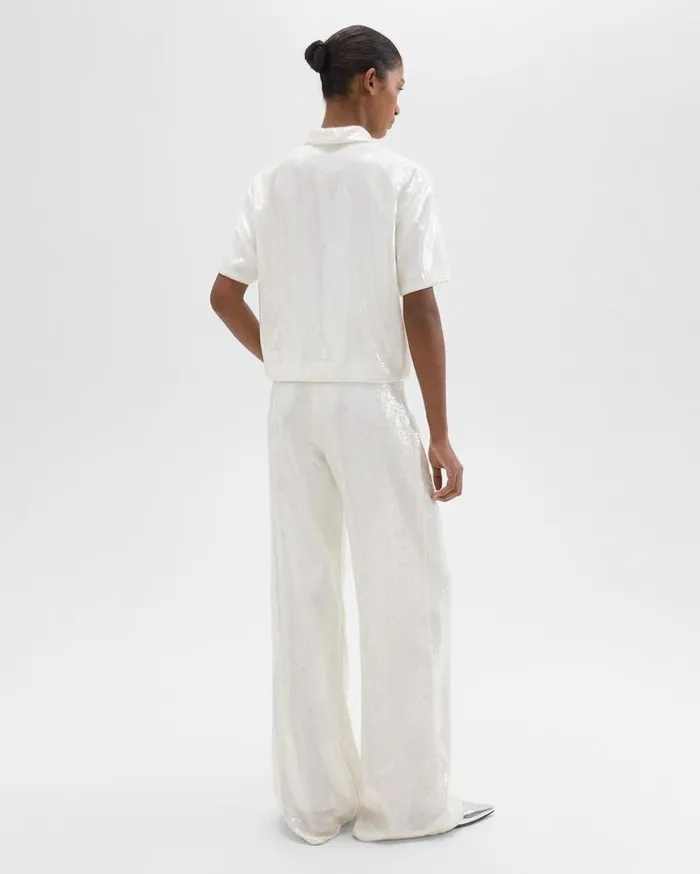 Theory HighWaist WideLeg Pant In Recycled Sequins White Women Pants Theory HighWaist WideLeg Pant In Recycled Sequins White Women Pants