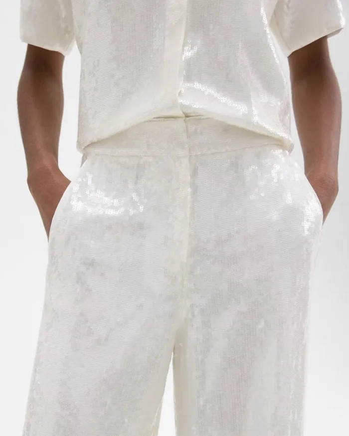 Theory HighWaist WideLeg Pant In Recycled Sequins White Women Pants Theory HighWaist WideLeg Pant In Recycled Sequins White Women Pants