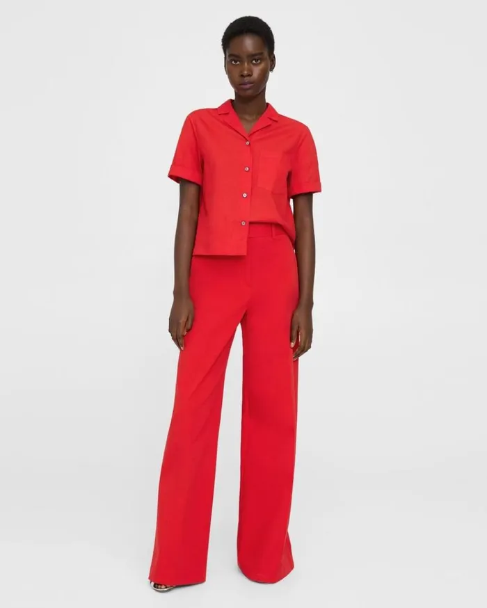 Theory HighWaist WideLeg Pant In Stretch Cotton Twill Grenadine Women Pants