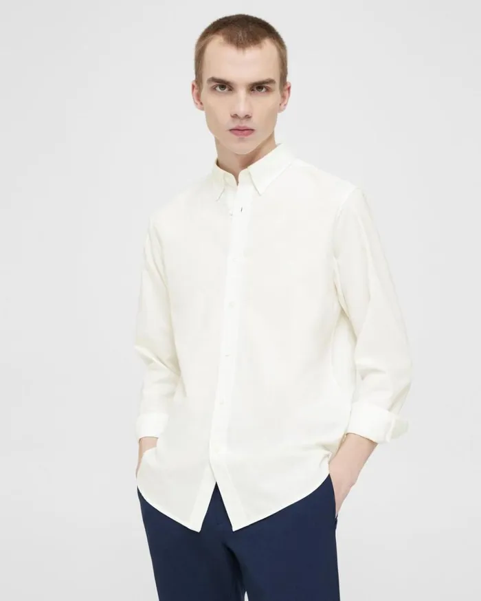 Theory Irving Shirt In Oxford Cotton Optic White Men Shirts