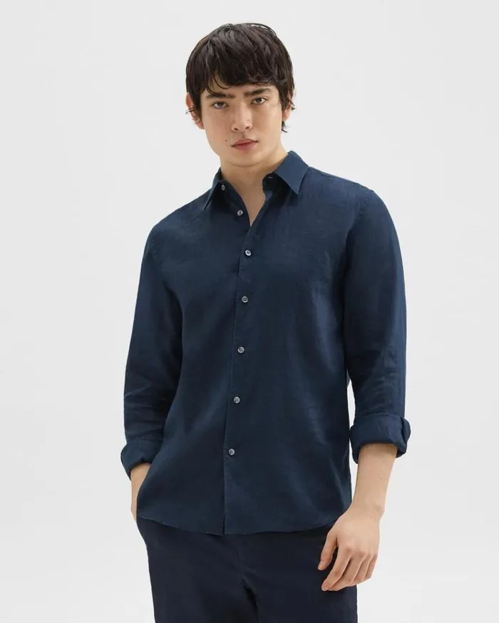Theory Irving Shirt In Relaxed Linen Baltic Men Shirts