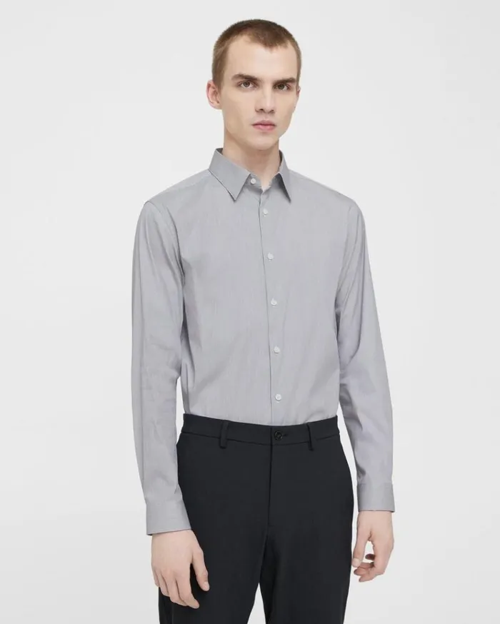 Theory Irving Shirt In Striped Cotton Blend Whitepestle Men Shirts