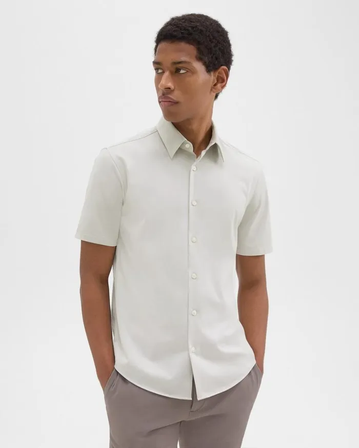 Theory Irving ShortSleeve Shirt In Structure Knit Limestone Men Shirts