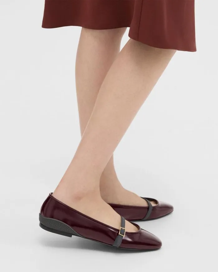 Theory Leather Ballerina Flat Bordeaux Women Shoes