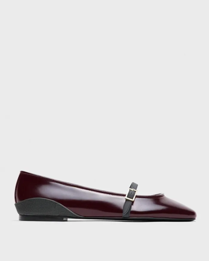 Theory Leather Ballerina Flat Bordeaux Women Shoes