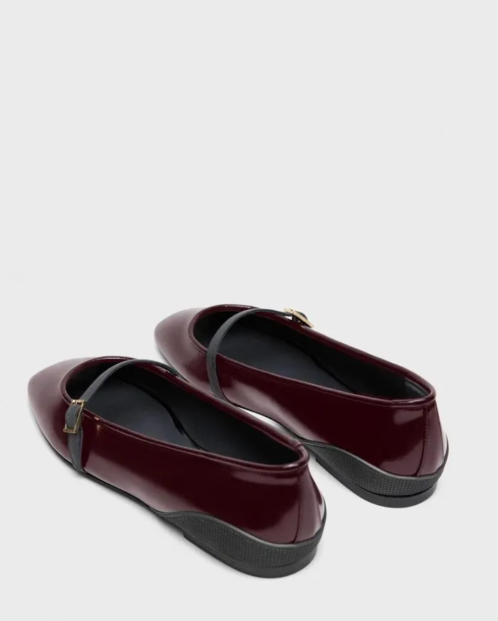 Theory Leather Ballerina Flat Bordeaux Women Shoes
